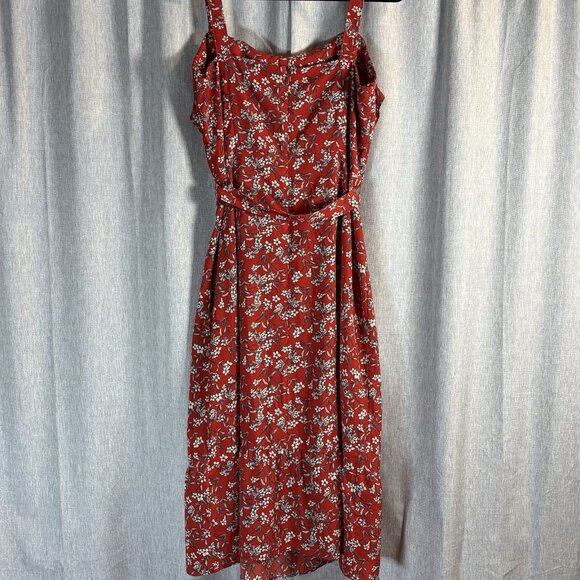 Banana Republic Red Floral Print Strappy Flounce Belted Midi Sundress SZ‎ 10-12 - Picture 5 of 14